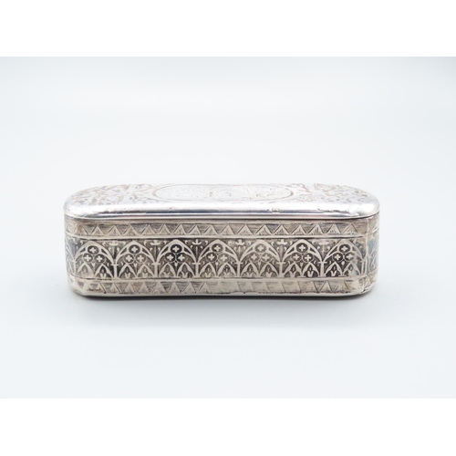 63 - Antique Silver Desk Box Hinged Cover Incised Detailing Throughout 9cm Wide x 3cm Deep