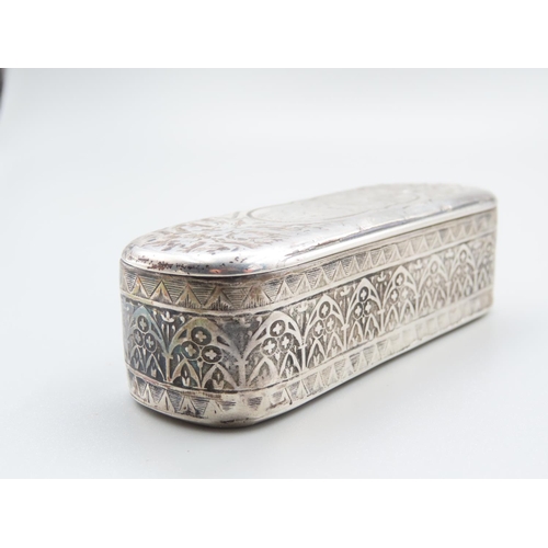 63 - Antique Silver Desk Box Hinged Cover Incised Detailing Throughout 9cm Wide x 3cm Deep