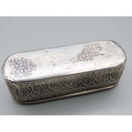 63 - Antique Silver Desk Box Hinged Cover Incised Detailing Throughout 9cm Wide x 3cm Deep