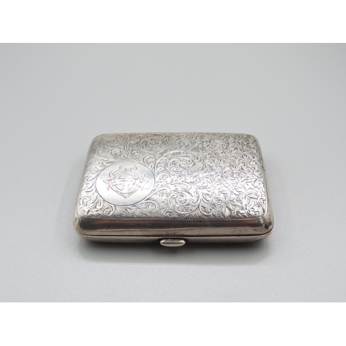 66 - Antique Silver Cigarette Box with Incised Detailing to Cover and Base Hinged Cover 9cm High x 7cm Wi... 