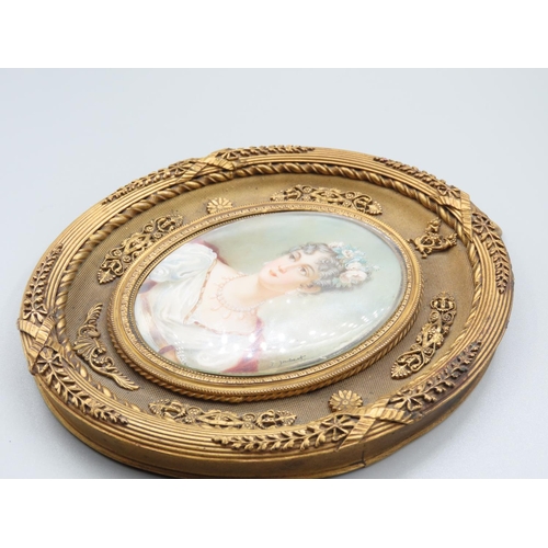 67 - Antique Portrait Miniature of Lady Contained within Attractively Detailed Ormolu Frame Possibly Fren... 