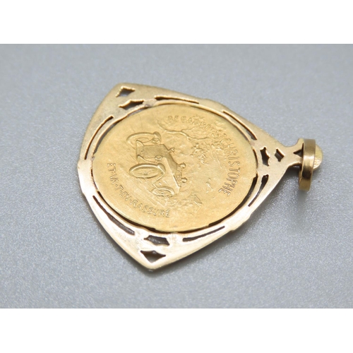 69 - 18 Carat Yellow Gold Medal Contained within 18 Carat Yellow Gold Pendant Setting 3cm High x 3cm Wide