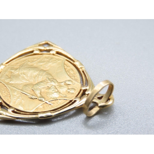 69 - 18 Carat Yellow Gold Medal Contained within 18 Carat Yellow Gold Pendant Setting 3cm High x 3cm Wide