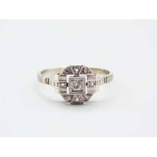 74 - Diamond Halo Set Ladies Ring Mounted on 18 Carat White Gold Band Ring Size M and A Half