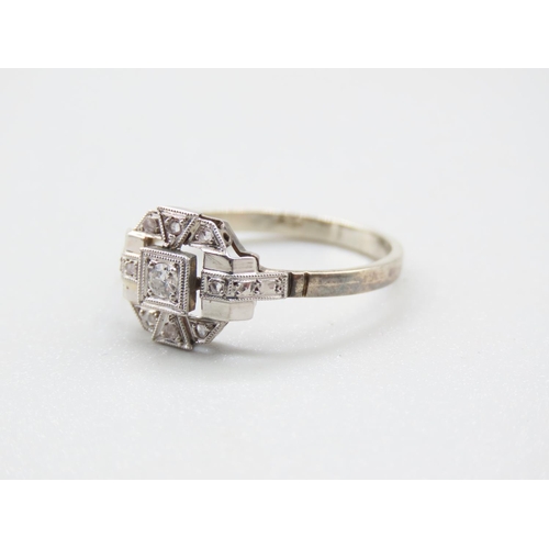 74 - Diamond Halo Set Ladies Ring Mounted on 18 Carat White Gold Band Ring Size M and A Half