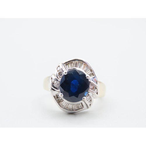 75 - Sapphire and Diamond Ladies Cluster Ring Diamonds Baguette Cut Sapphire of Attractive Hue Mounted on... 