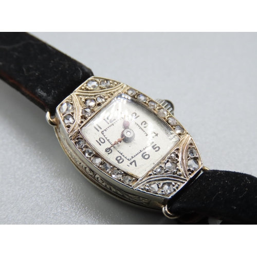 76 - Diamond Set Ladies Cocktail Watch 9 Carat Rose Gold Buckle on Leather Strap