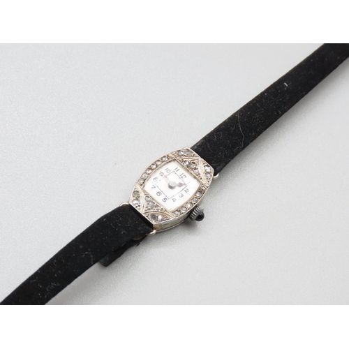 76 - Diamond Set Ladies Cocktail Watch 9 Carat Rose Gold Buckle on Leather Strap