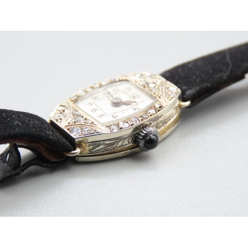 76 - Diamond Set Ladies Cocktail Watch 9 Carat Rose Gold Buckle on Leather Strap