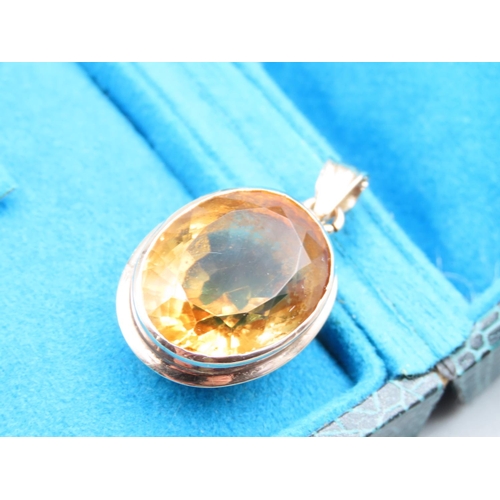 78 - Citrine 9 Carat Yellow Gold Mounted Necklace Pendant 2.5cm High