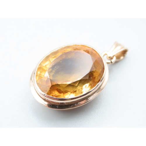 78 - Citrine 9 Carat Yellow Gold Mounted Necklace Pendant 2.5cm High