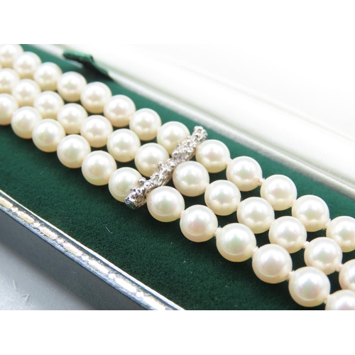 80 - Saltwater Ladies Three Strand Pearl Bracelet Set with Textured Silver Spacers and Clasp Attractively... 