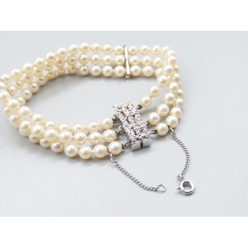 80 - Saltwater Ladies Three Strand Pearl Bracelet Set with Textured Silver Spacers and Clasp Attractively... 