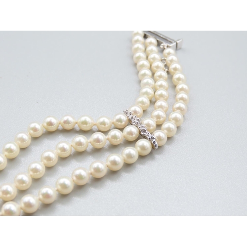 80 - Saltwater Ladies Three Strand Pearl Bracelet Set with Textured Silver Spacers and Clasp Attractively... 