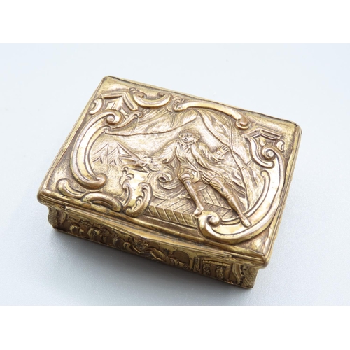 81 - Antique Ormolu Pill Box with Embossed Detailing Mariner Motifs Hinged Top 5cm Wide x 4cm Deep