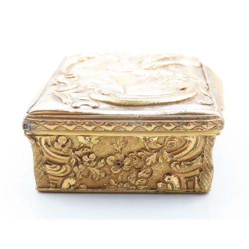 81 - Antique Ormolu Pill Box with Embossed Detailing Mariner Motifs Hinged Top 5cm Wide x 4cm Deep