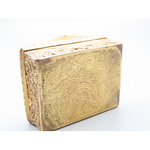 81 - Antique Ormolu Pill Box with Embossed Detailing Mariner Motifs Hinged Top 5cm Wide x 4cm Deep