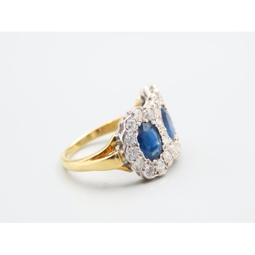 82 - Sapphire and Diamond Three Stone 18 Carat Yellow Gold Ring Platinum Set Ladies