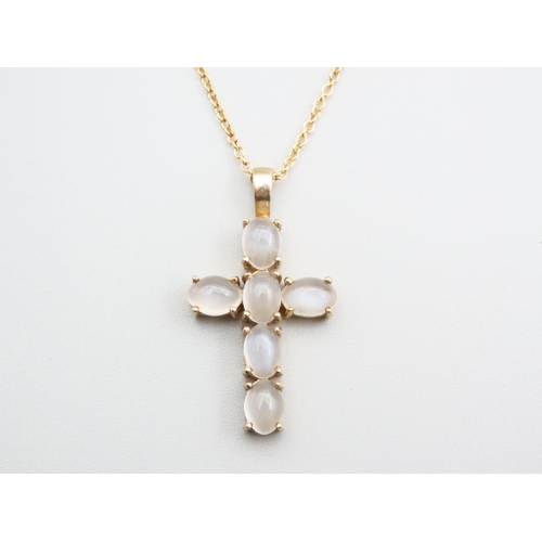 84 - Crucifix Motif 9 Carat Yellow Gold Mounted Moonstone Pendant Set Ladies 9 Carat Yellow Gold Chain Pe... 