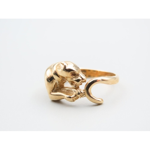 85 - 9 Carat Yellow Gold Panther Motif Ladies Ring Size P and a Half