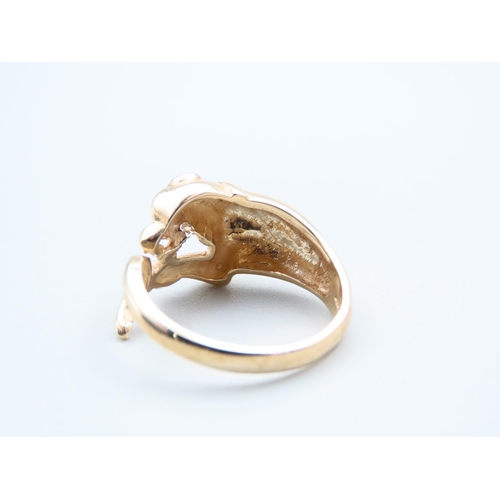 85 - 9 Carat Yellow Gold Panther Motif Ladies Ring Size P and a Half