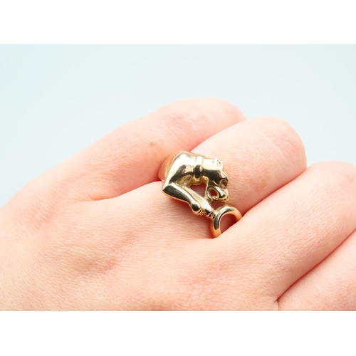 85 - 9 Carat Yellow Gold Panther Motif Ladies Ring Size P and a Half