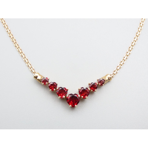 86 - 9 Carat Yellow Gold Garnet Set Ladies Necklace 46cm Long