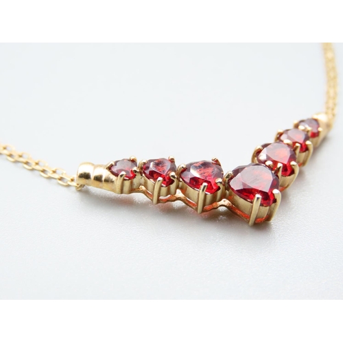 86 - 9 Carat Yellow Gold Garnet Set Ladies Necklace 46cm Long