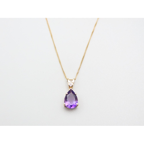 90 - 9 Carat Yellow Gold Four Claw Set Amethyst Drop Necklace Pendant 1.5cm High