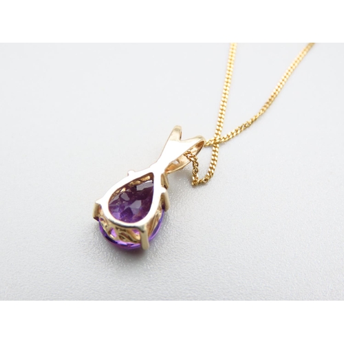 90 - 9 Carat Yellow Gold Four Claw Set Amethyst Drop Necklace Pendant 1.5cm High