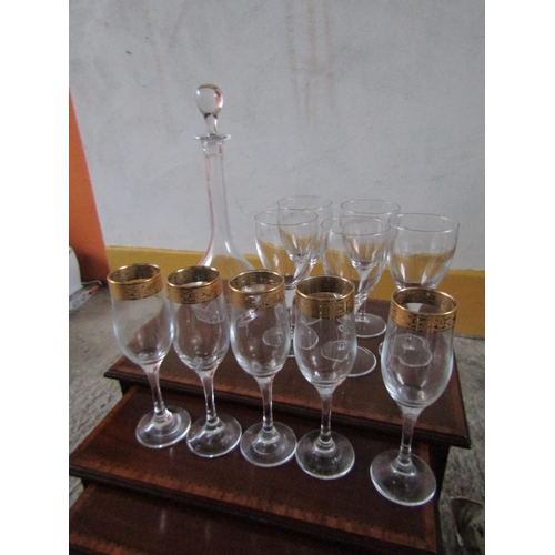 101 - Baccarat Crystal Decanter with Matching Goblets and Champagne Flutes Gilded Rims Quantity as Photogr... 