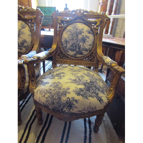 104 - Pair of Carved Giltwood Drawing Room Armchairs Upholstered Backs above Carved Supports