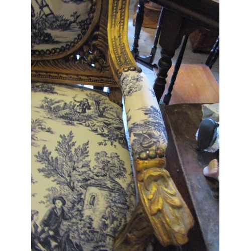 104 - Pair of Carved Giltwood Drawing Room Armchairs Upholstered Backs above Carved Supports