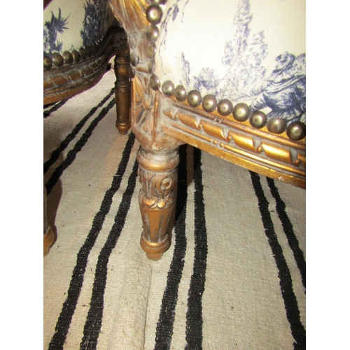 104 - Pair of Carved Giltwood Drawing Room Armchairs Upholstered Backs above Carved Supports