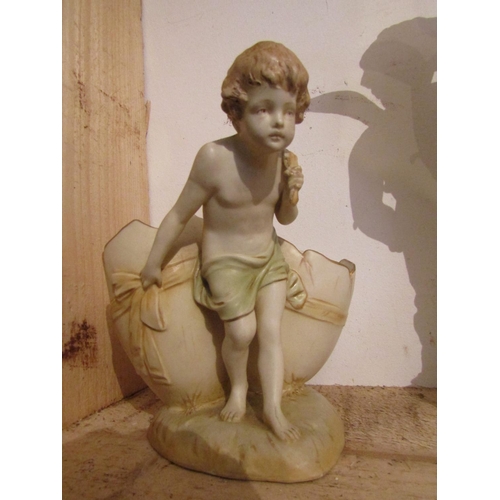 105 - Royal Dux Porcelain Figure of Boy with Shells Good Original Condition Signed to Base Approximately 9... 