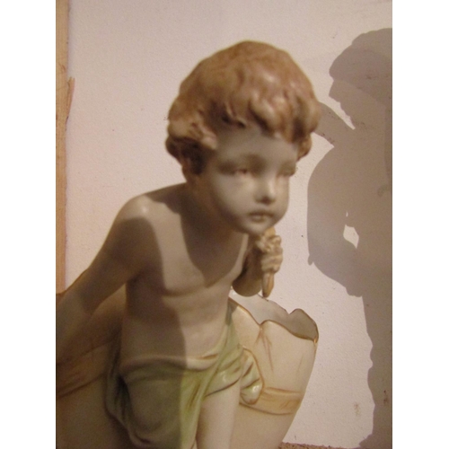 105 - Royal Dux Porcelain Figure of Boy with Shells Good Original Condition Signed to Base Approximately 9... 