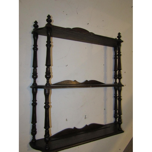 106 - Wall Mounted Mahogany Shelf Unit Turned Side Column Decoration Approximately 30 Inches Wide