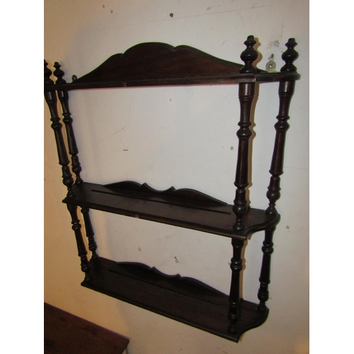 106 - Wall Mounted Mahogany Shelf Unit Turned Side Column Decoration Approximately 30 Inches Wide