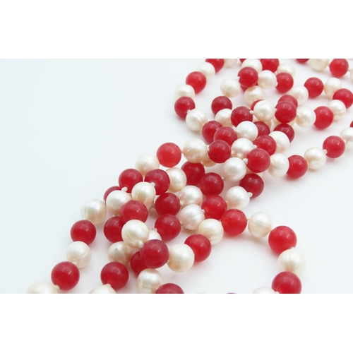 1074 - Two Pearl Necklaces One Single Strand and Another Polished Gemset and Pearl Each 120cm Long