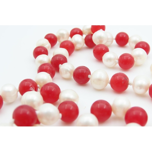 1074 - Two Pearl Necklaces One Single Strand and Another Polished Gemset and Pearl Each 120cm Long