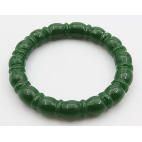 1075 - Unusual Apple Jade Polished and Carved Bangle Attractively Set Inner Diameter 6cm