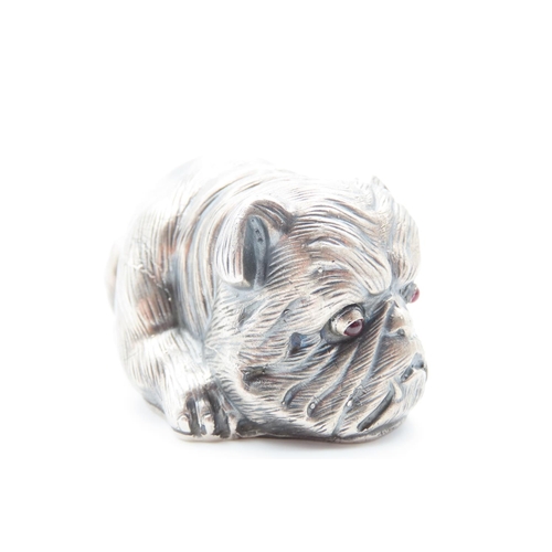 1076 - Silver Seated Bulldog Figure Ruby Inset Eyes Possibly Russian 7cm Wide