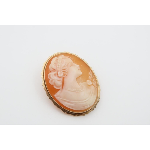 1081 - 9 Carat Yellow Gold Mounted Ladies Cameo Brooch Oval Form Lady Side Profile 4cm High