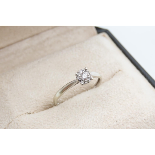 1083 - Diamond Solitaire Ring Mounted on 9 Carat White Gold Band Cluster Surround Ring Size P