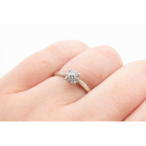 1083 - Diamond Solitaire Ring Mounted on 9 Carat White Gold Band Cluster Surround Ring Size P