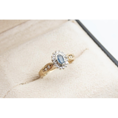 1084 - Aquamarine Centre Stone Cluster Ring Mounted on 9 Carat Yellow Gold Band Ring Size N