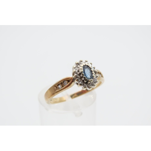 1084 - Aquamarine Centre Stone Cluster Ring Mounted on 9 Carat Yellow Gold Band Ring Size N