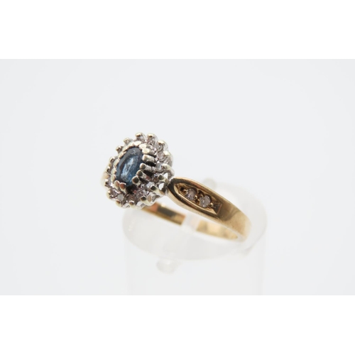 1084 - Aquamarine Centre Stone Cluster Ring Mounted on 9 Carat Yellow Gold Band Ring Size N