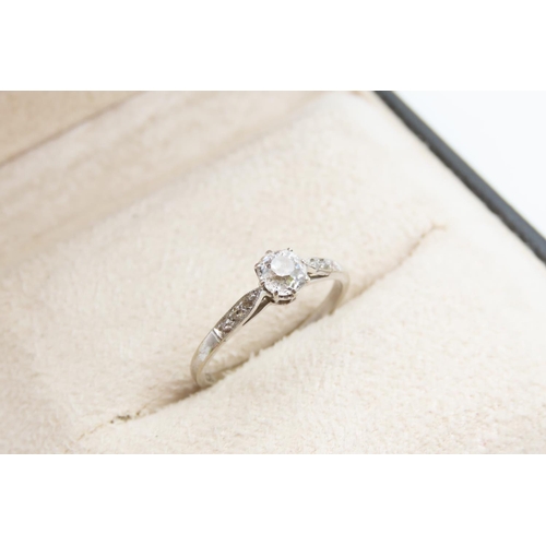 1087 - Diamond Solitaire Ring Mounted on 9 Carat White Gold with Further Diamond Set Shoulders Diamonds App... 