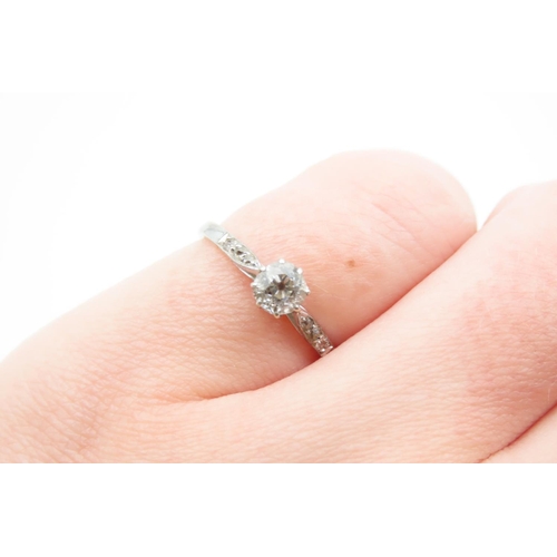 1087 - Diamond Solitaire Ring Mounted on 9 Carat White Gold with Further Diamond Set Shoulders Diamonds App... 